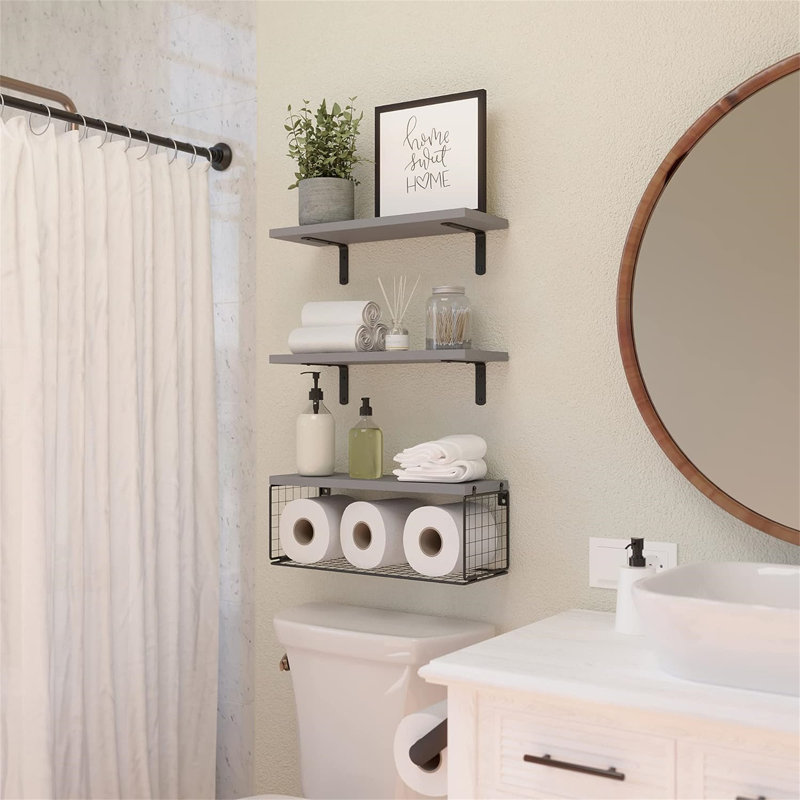 Cantura 3 Piece Metal Floating Shelf, Gray