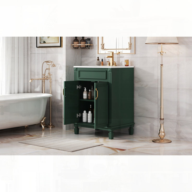 Tablette de meuble-lavabo moderne en bois massif avec lavabo supérieur, Vert