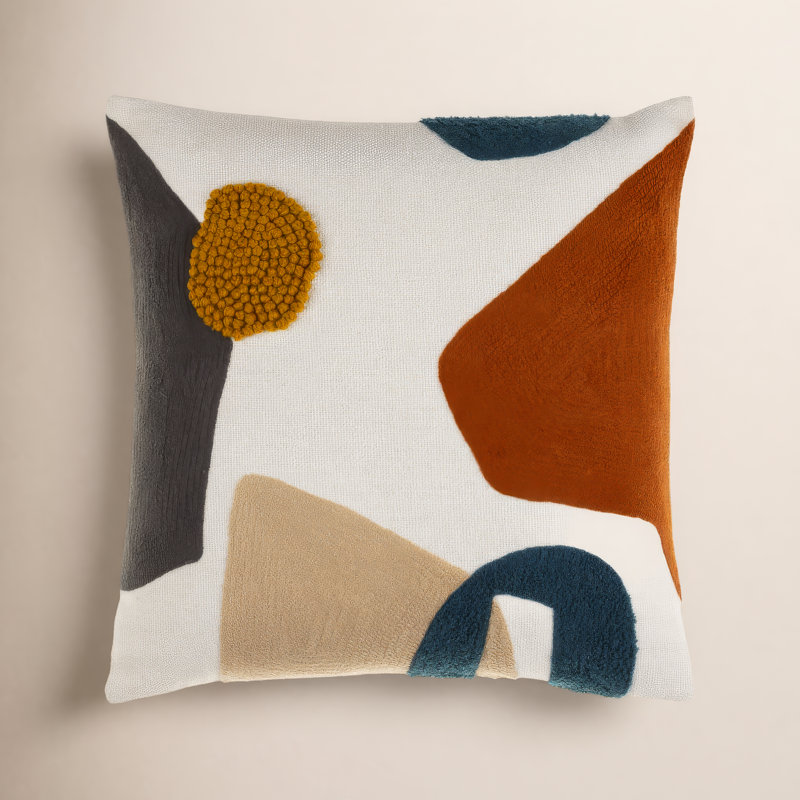 Fulbourn Abstract Cream/Burnt Orange/Charcoal Square Throw Cushion, Polyester/Polyfill