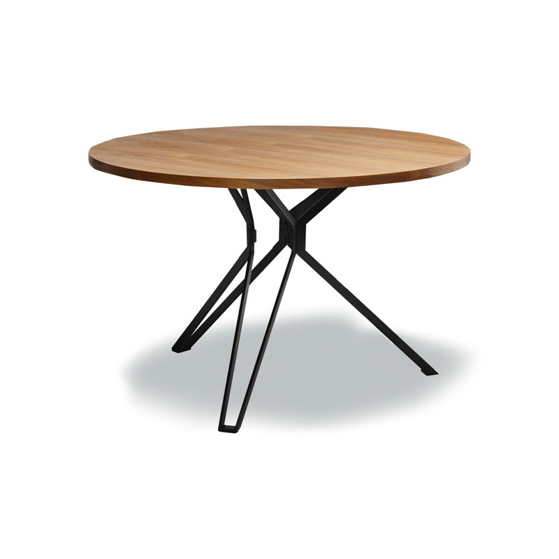 Hahn Walnut Round Metal Base Dining Table