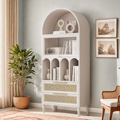 Vitrine arquée en bois massif avec bibliothèque