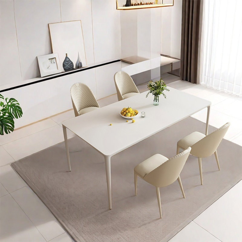 Simple rock plate dining table sets, 29.52"H x 55.11"L x 31.49"W, Beige