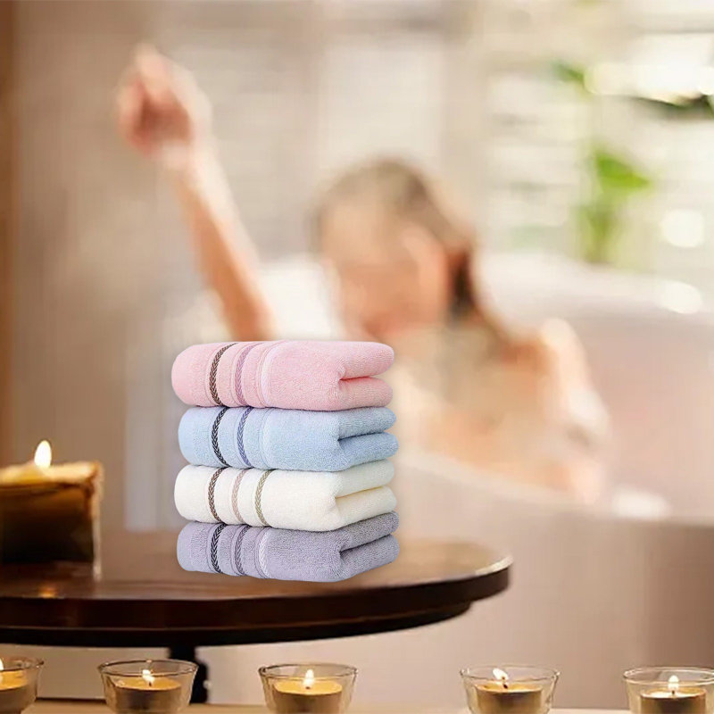 Ensemble de serviettes de bain en coton doux et très absorbant, serviettes à séchage rapide non pelucheuses pour la baignoire spa et la maison, rose / gris / beige / bleu 28,7 x 13,4 po