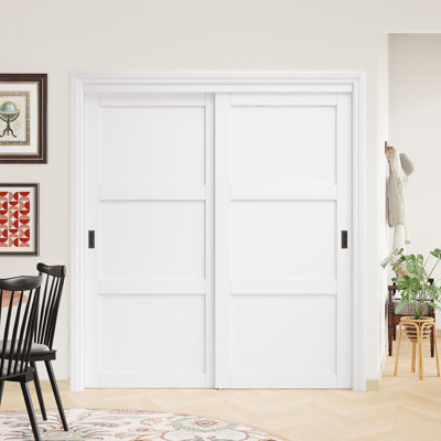 80" White Solid 3-Lite Manufactured Wood Paneled Prefinished Sliding Closet Doors with Hardware