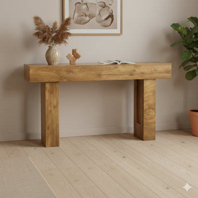 63-Inch Long Console, Farmhouse Entry Table With Storage, Showcasing Natural Wood Grain With Character Marks, Rectangular Sofa Table For Placement Behind Seating In Entrances, Halls, And Living Rooms (Natural Timber Tone)