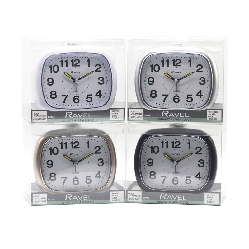 Analogue Quartz Movement / Crystal Alarm Tabletop Clock, Black/Silver