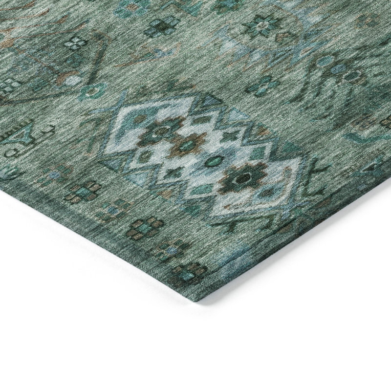 Tapis vert intérieur / extérieur lavable à la machine Xhevrie, Rectangle 10 pi x 14 pi