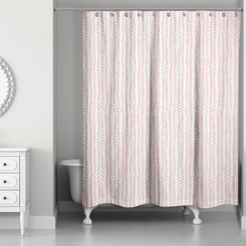 Rideau de douche géométrique simple, Blanc / Rose