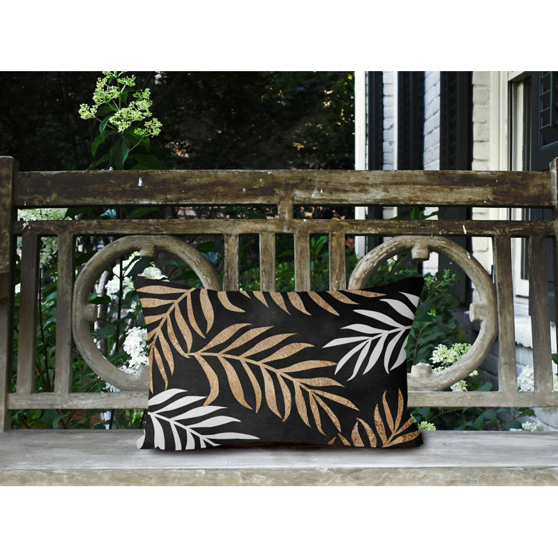 Coussin lombaire intérieur / extérieur Bobo Fern, Noir / or / blanc