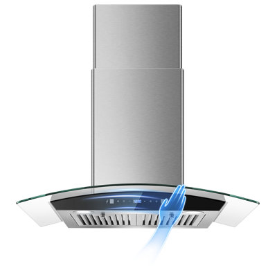 Tieasy 30 " W Glass and Stainless Steel 700 CFM Convertible Wall Range Hood with Baffle Filter