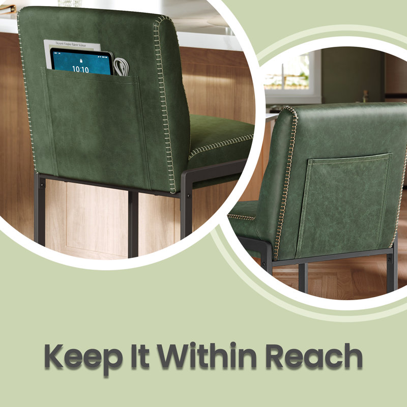 Chaises de bar 26,4 pouces avec coutures, similicuir, vert