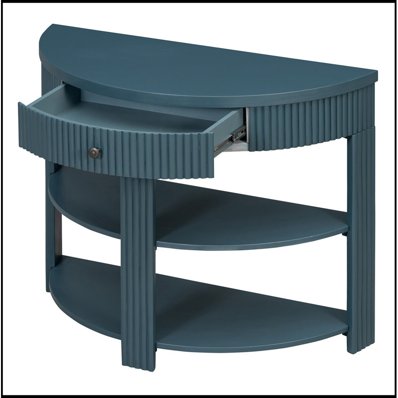 Console demi-lune avec tiroir et 2 tablettes, Navy