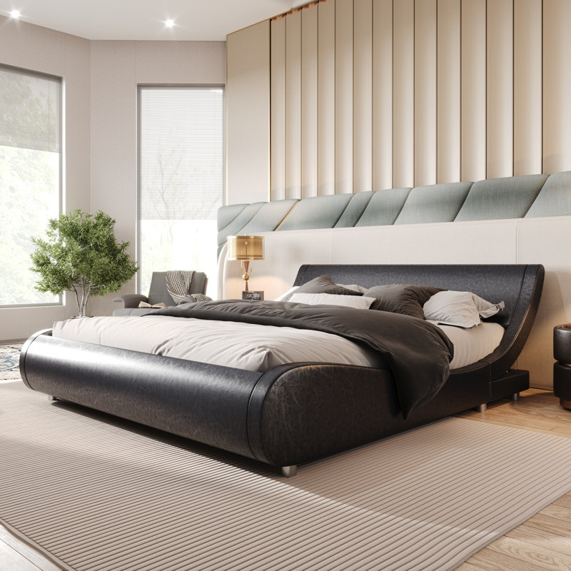 Low Profile Sleigh Bed With Adjustable Headboard, Full, Black