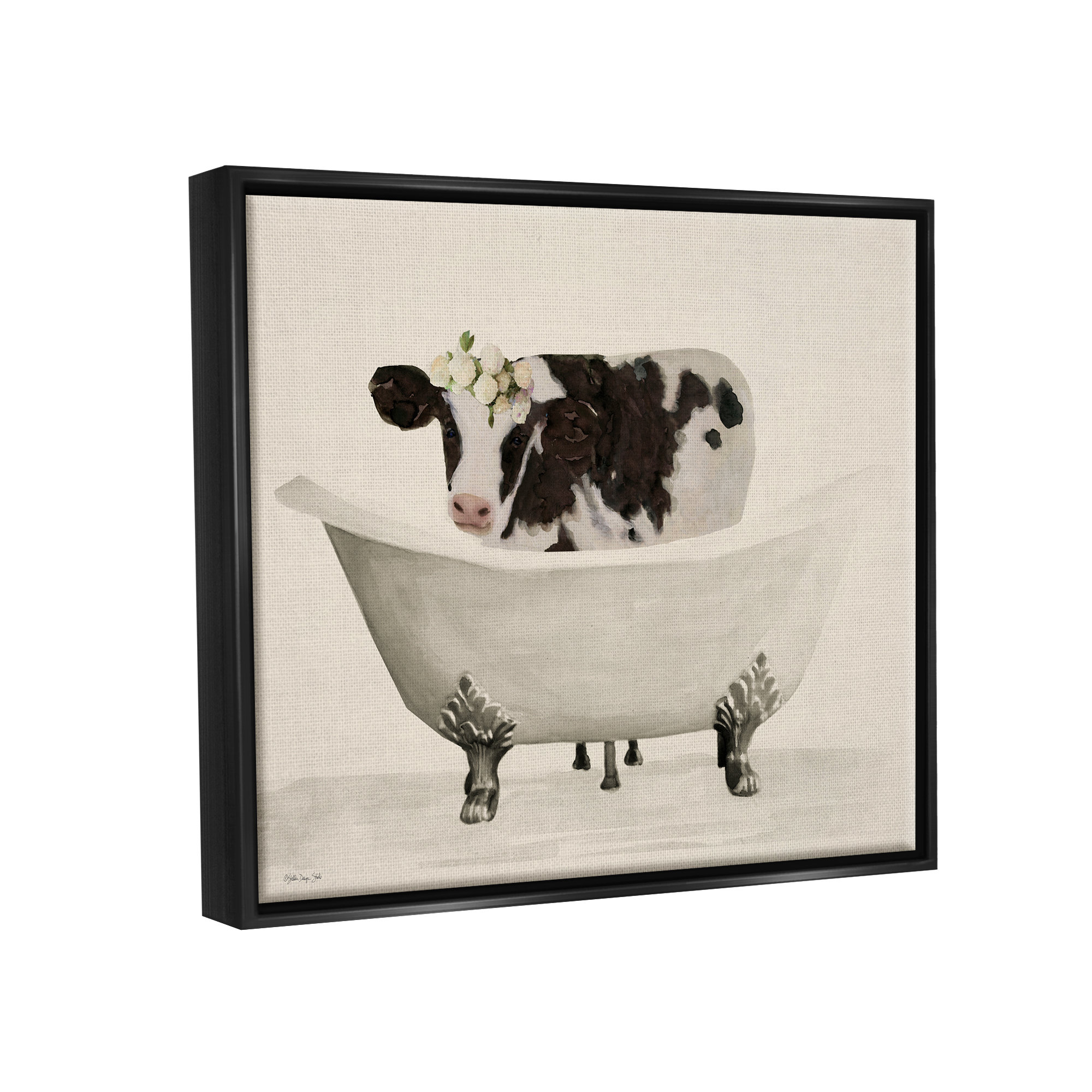 Trinx Antique Bathtub Cow Framed Floater Canvas Wall Art Design By ...