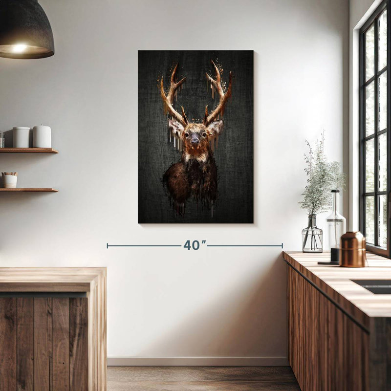 Brampt Grunge Deer On Black, 39" H x 26" W