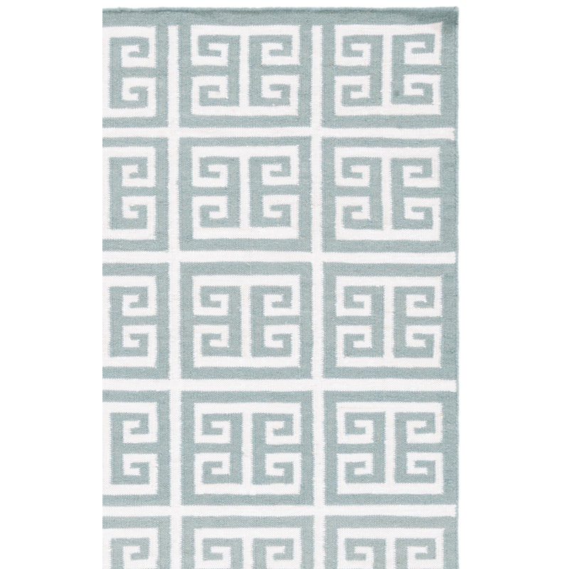 Rodgers Hand Woven Flat Weave Banana Silk/Wool/Cotton Geometric Rug in Ivory/Blue, Square 7' x 7'