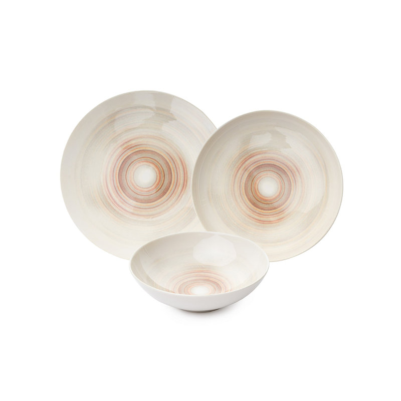Service de table élégant 24 pièces, 100% porcelaine | Comprend 6 assiettes de service, 6 assiettes plates, 6 bols et 6 assiettes à dessert | Va au lave-vaisselle et au micro-ondes, parfait pour recevoir