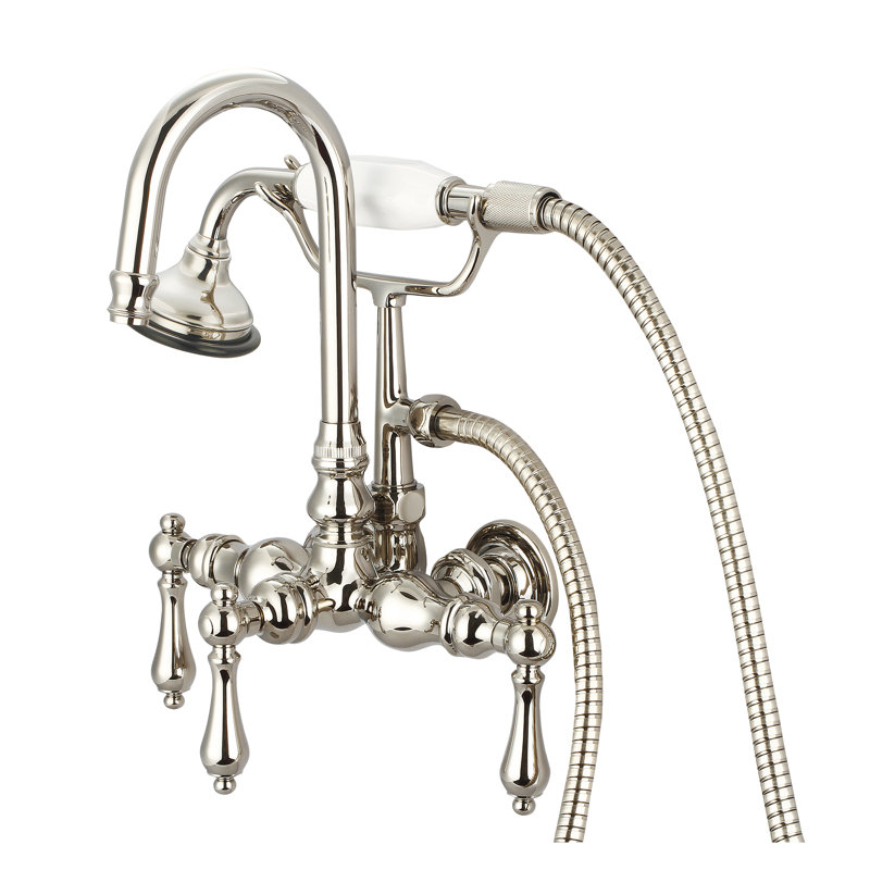 Stonington 3 Handle Wall Clawfoot Tub Faucet, Lever Handles, Polished Nickel