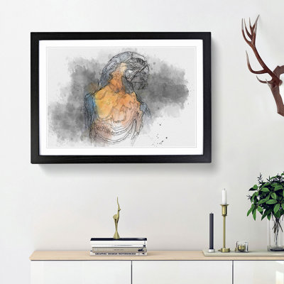 Blue and Yellow Macaw Parrot in Abstract - Picture Frame Drawing Print