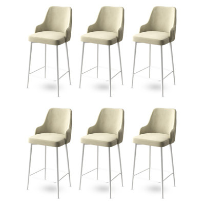 Ensemble de tabourets de bar modernes, blanc, 17,7 x 41,3 x 16,9 pouces | Structure 100% métal, tissu Babyface, mousse 18 pour le dossier et 22 mousse pour le siège | Conception élégante pour les espaces de cuisine et de salle à manger