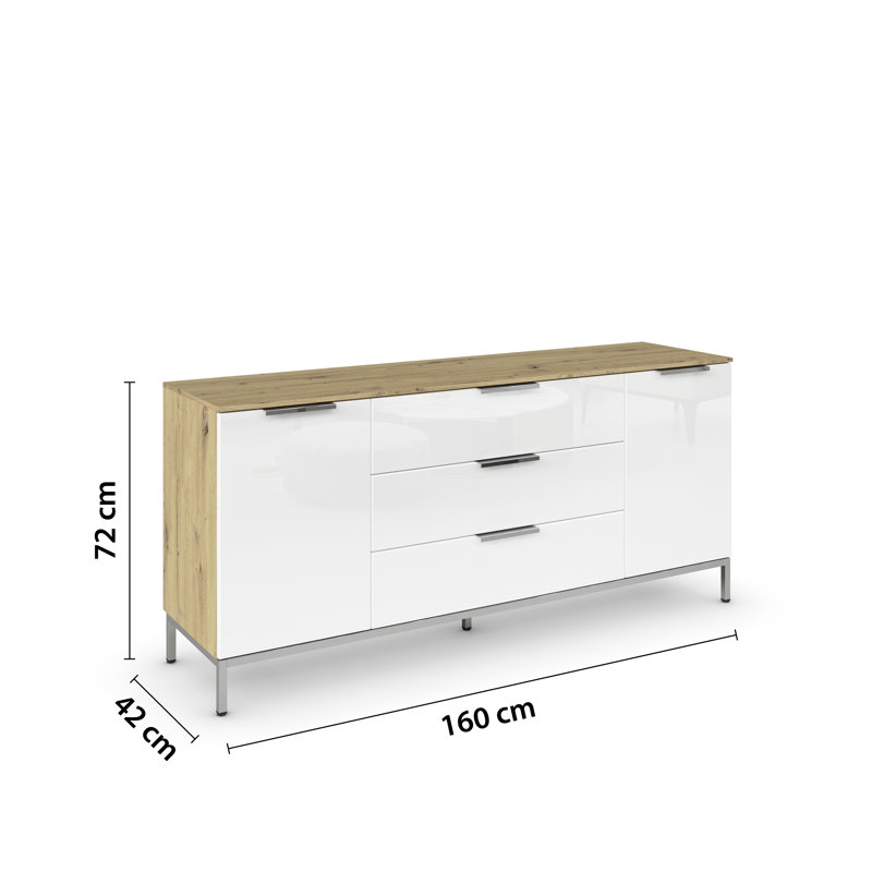 Flipp 3 - Drawer Chest of Drawers, Artisan Oak/White Glass/Chrome