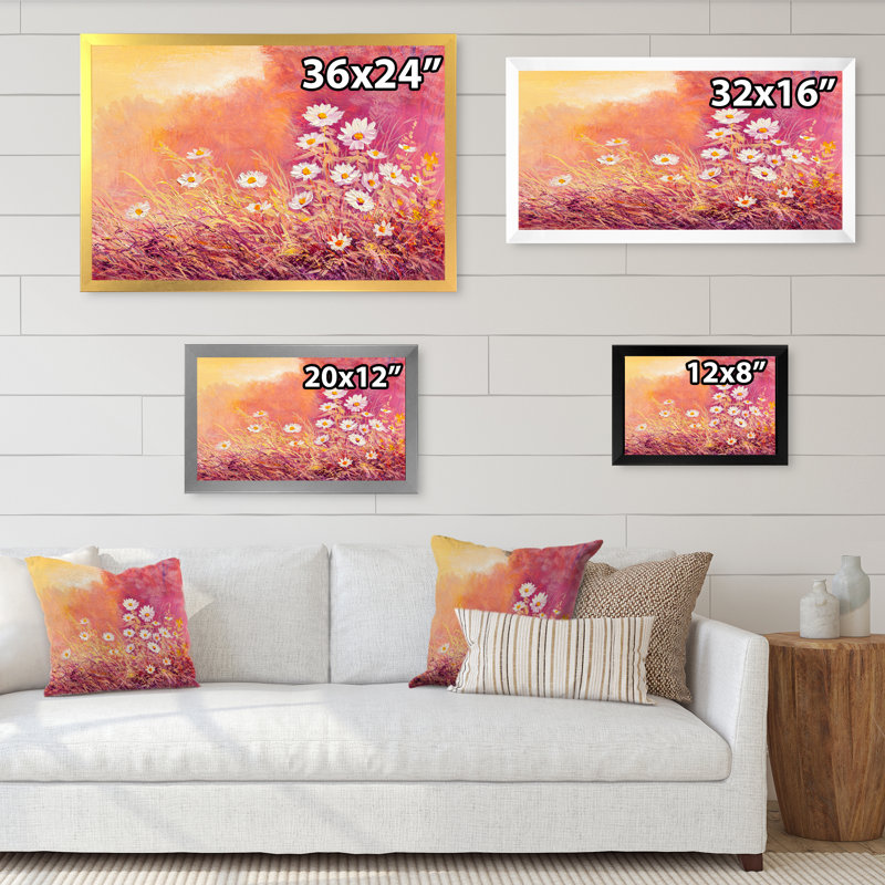 «Abstract White Marguerite Daisy», reproduction sur toile flottante, H 12 po x l 20 po x P 1 po, Cadre photo noir