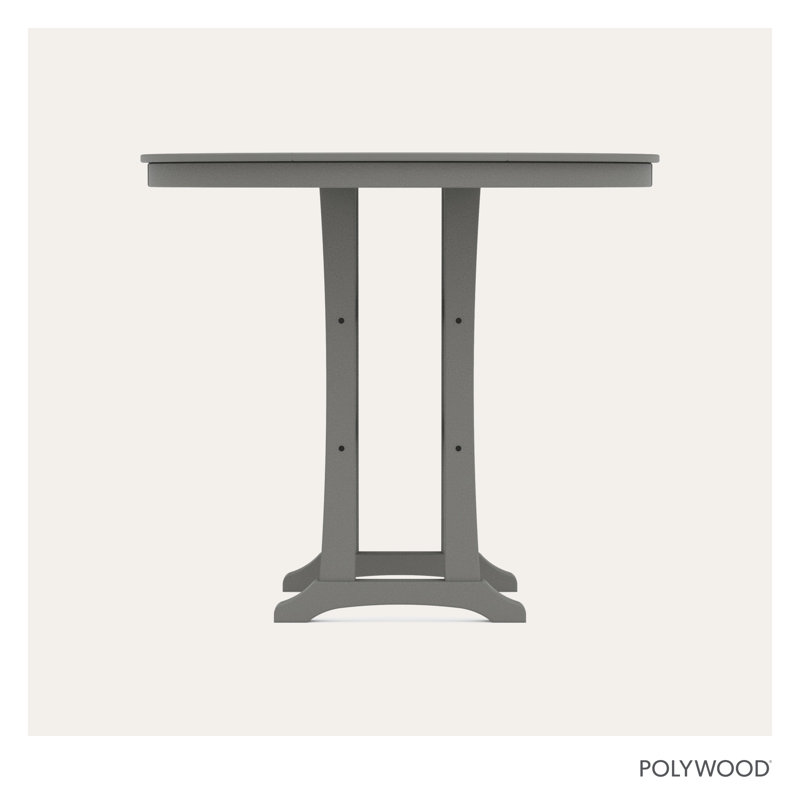 Nautical Trestle  Round Bar Table, 48" W x 48" L x 42" H, Slate Gray
