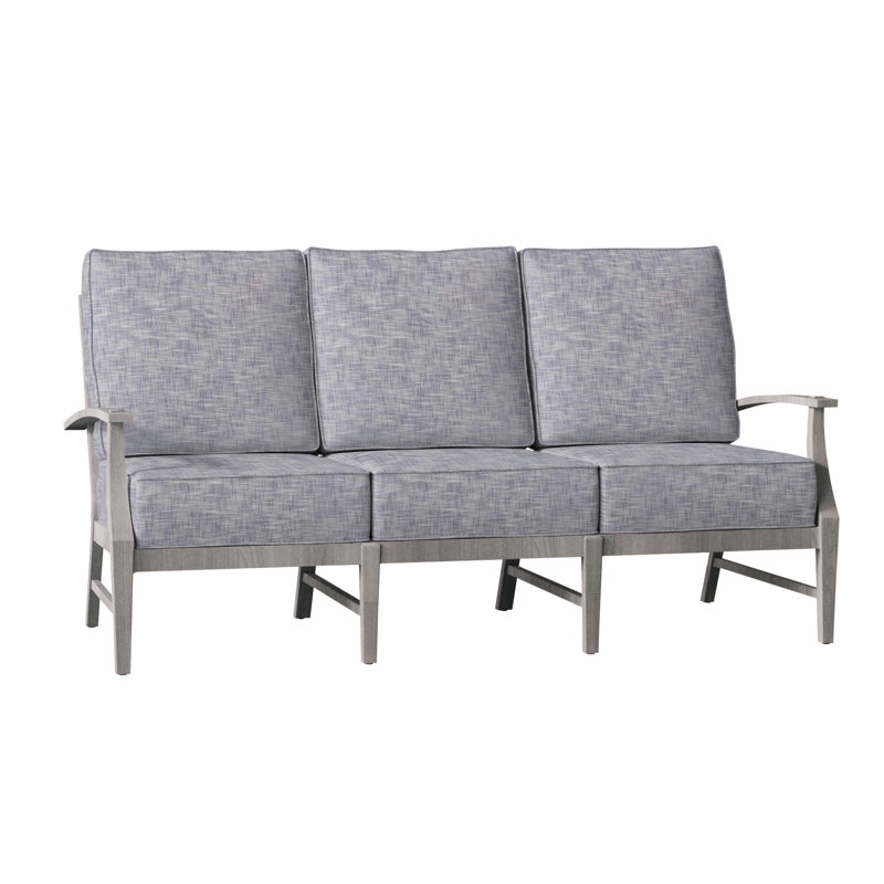 Croquet 75.75" Wide Outdoor Teak Patio Sofa with Cushions, Welt, Oyster Teak, Intermix Bark