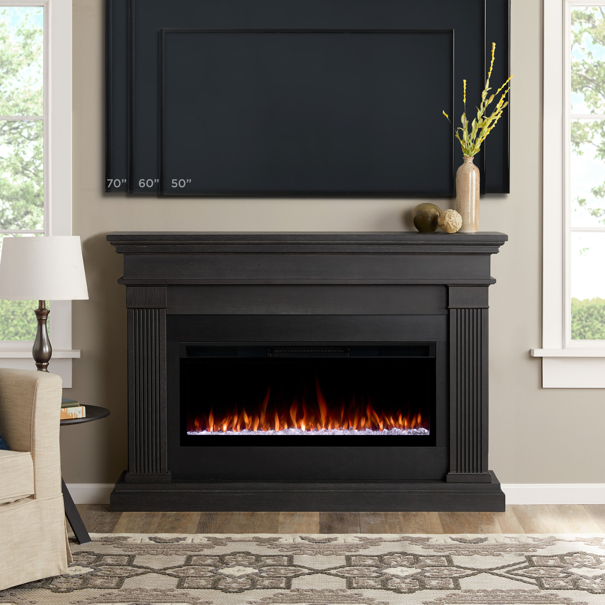 Beau 59" Landscape Electric Fireplace by Real Flame, Gray, Smart