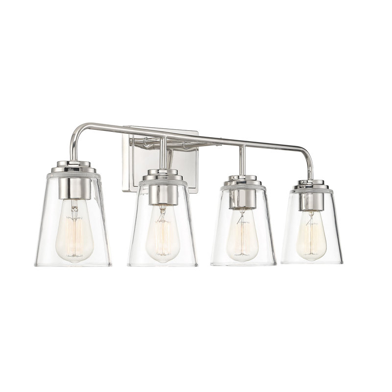 Polished Nickel 4-Light Dimmable Vanity Light with Glass Shades