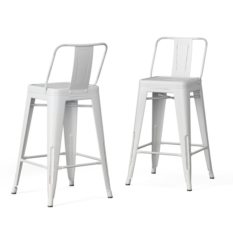 Tabouret en métal Rayne, Tabouret de comptoir (siège d'une hauteur de 24 p, Blanc patiné, 2