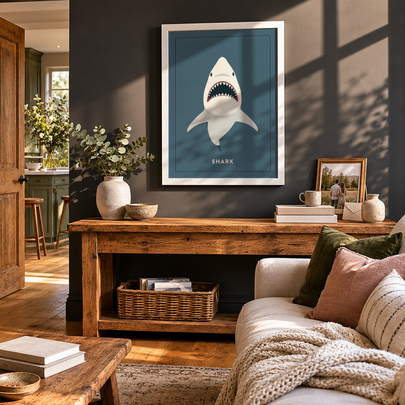 Shark Minimalist - Framed Print, A4 - 29.7 x 21.0 cm, White