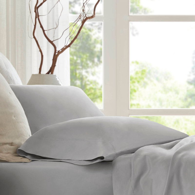 Ensemble de draps en satin de coton 4 pièces grand luxe - abat-jour gris, Gris