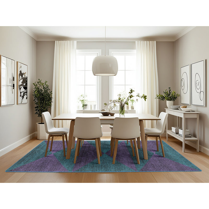 Tapis géométrique mauve / bleu, Rectangle 7 pi x 10 pi