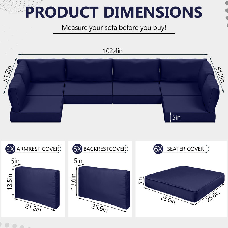 14 Piece  5 Inch Outdoor Cushions For Patio Furniture, Navy