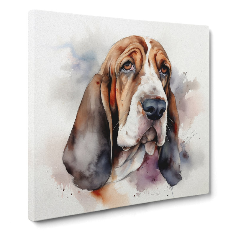 Basset Hound Watercolour - Print, 35cm H x 35cm W x 3cm D