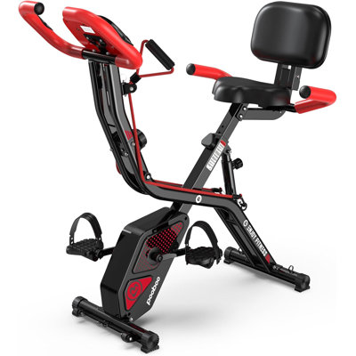 Folding Exercise Bike, Foldable Upright Stationary Bike, Indoor Cycling Magnetic X-Bike with 8-Level Adjustable Resistance, 6.6 LBS Flywheel, 300LB Capacity, Back Support Cushion for Home Gym