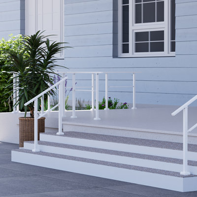 Rampes à main pour les marches extérieures, rampe d'escalier extérieure à 2 ou 3 marches, rampes à 3 marches pour les marches extérieures, blanc, paquet de 2