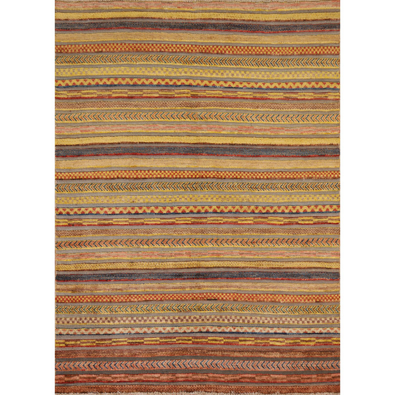 Tapis unique en laine noué à la main 4 pi 11 po x 6 pi 1 po nouvel âge brun / noir / orange