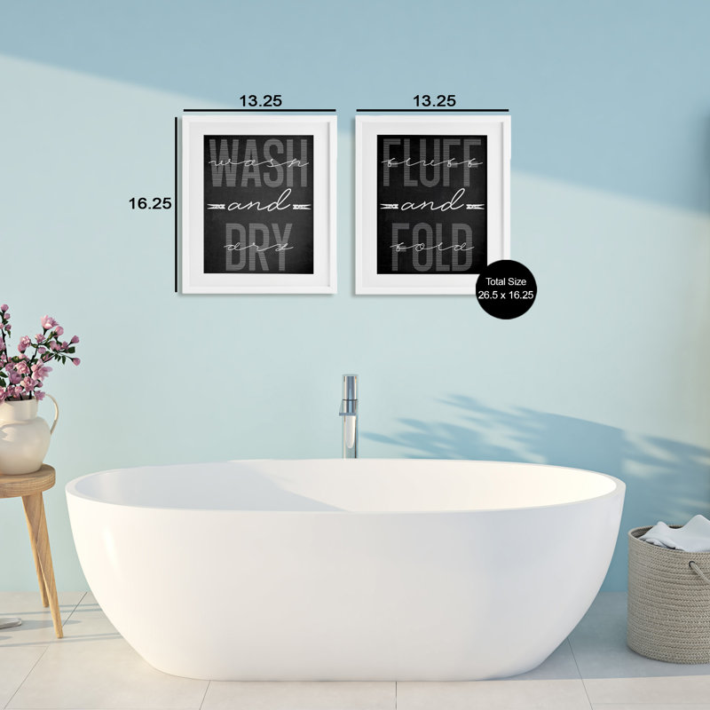 Laundry Laundry in Black, ensemble de 2 impressions encadrées sous verre, design par Marcus Prime, H 16 po x l 13 po