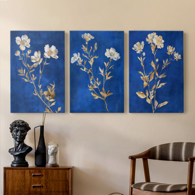 Étude florale série XXV - ensemble de 3 toiles tendues avec châssis - prêt à être accroché