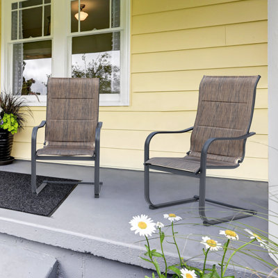 Nevan C-spring Outdoor Motion PVC-Coated Polyester Dining Chairs with Foam-Padded and Iron Chair Frame by Bay Isle Home