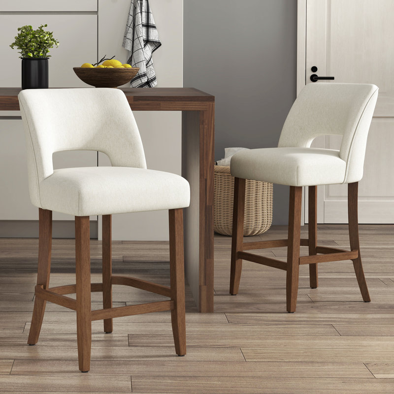 Tabouret de comptoir rembourré en bois massif, 4, Blanc