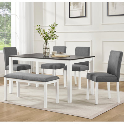 Ensemble de table de salle à manger 6 pièces avec banc et chaises, ensemble de table de salle à manger pour 6 personnes avec banc, ensemble de table de salle à manger en bois