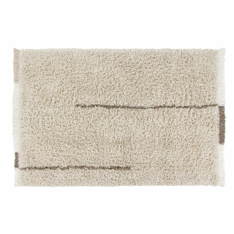 Beige Wool Flat Woven Washable Area Rug with Fringe