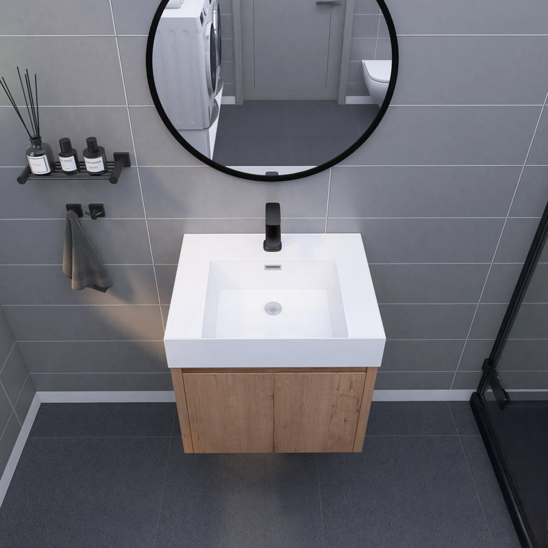Meuble-lavabo mural de 24 po avec plateau en résine et 2 portes à fermeture douce