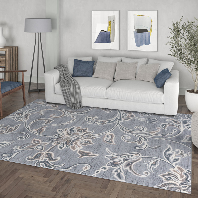 Tapis floral gris Majoros, Rectangle 8 pi 9 po x 12 pi 3 po