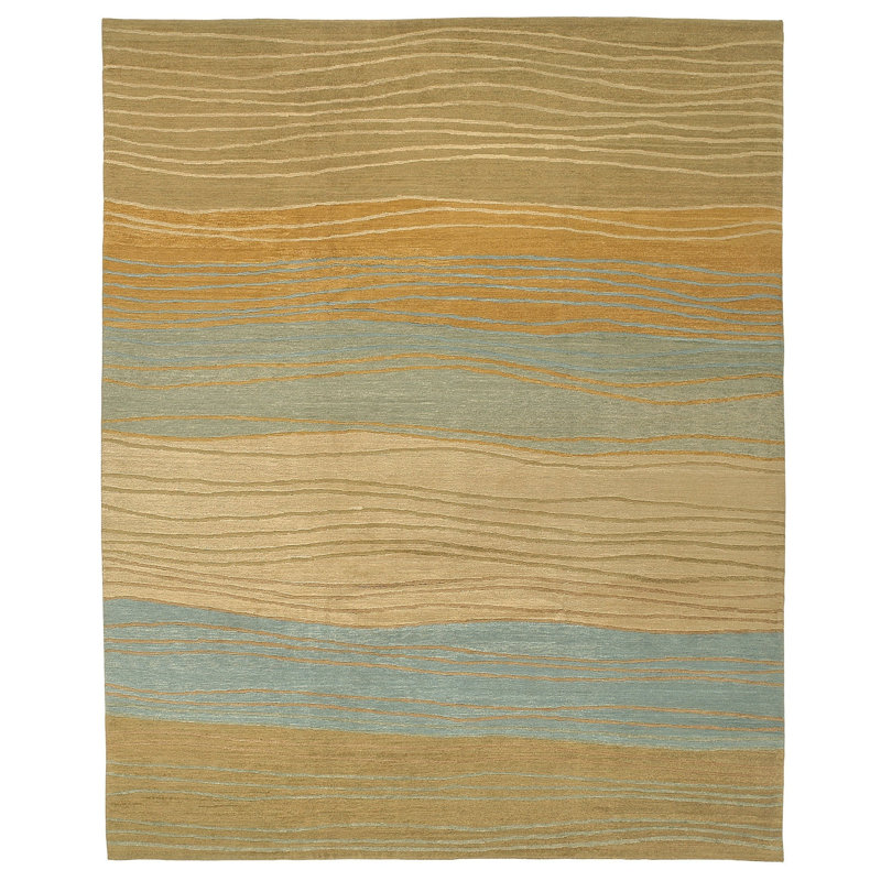 Tides Wool Striped Area Rug in Green/Beige/Blue, Rectangle 3' x 5'