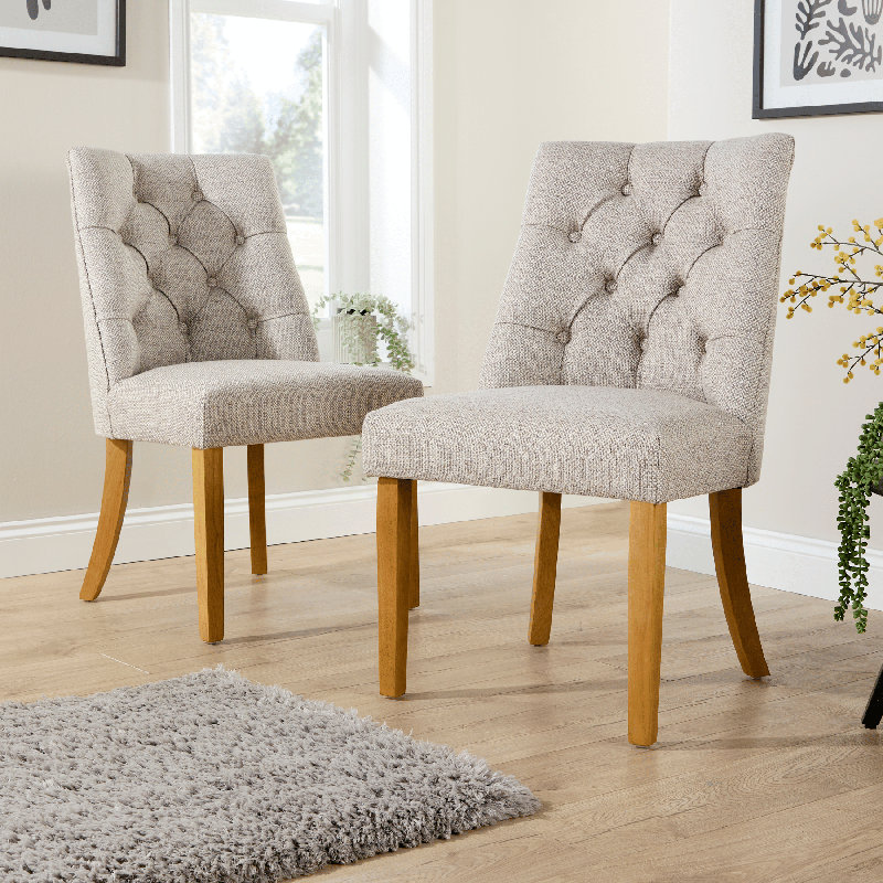 Samara Pair of Fabric Upholstered Tufted Dining Chairs, Beige