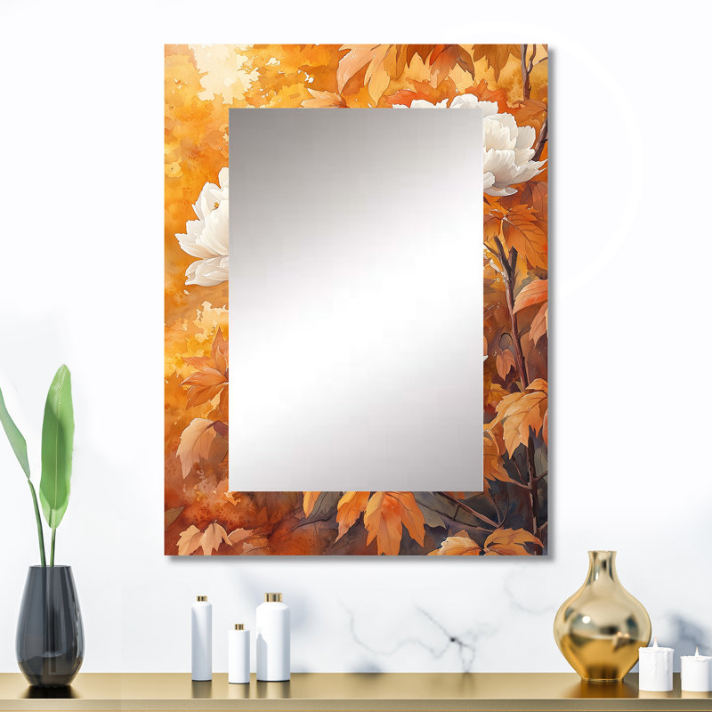 Pivoine par le sapin érable d'automne III - grand miroir de pivoines, décor de miroir mural traditionnel, 32 po x 24 po